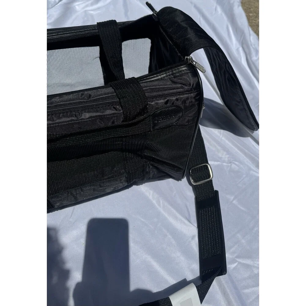 Original Deluxe Black Fabric Pet Carrier Bag Mesh Panels Strap